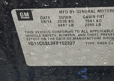 2015 Chevrolet Malibu 1Lt из США, поврежденный, VIN 1G11C5SL2FF152327